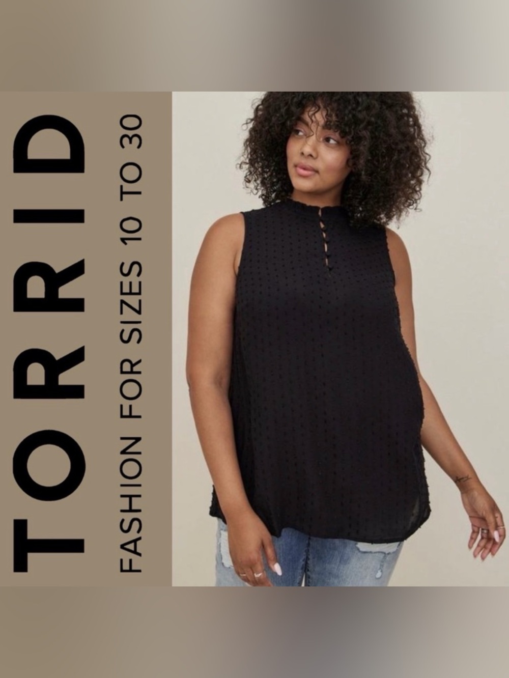 Torrid Black Swiss Dot Ruffle Trim Mock Neck Top Blouse, NWT!